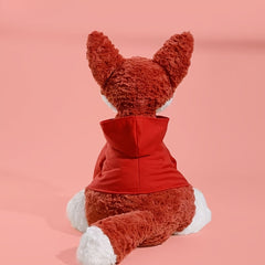 Realistic Fox Plush Toy in Red Hoodie Soft Stuffed Animal