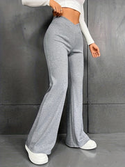  Solid High Rise Flare Leg Pants
