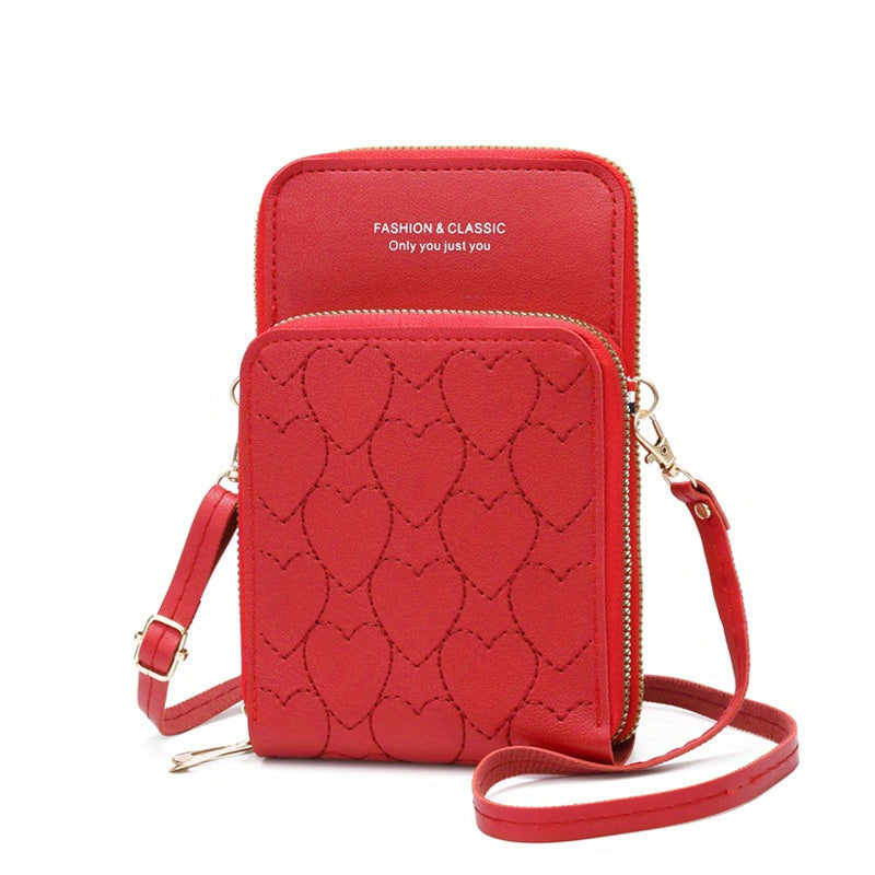 Love Pattern Zipper Purse Solid Crossbody Bag