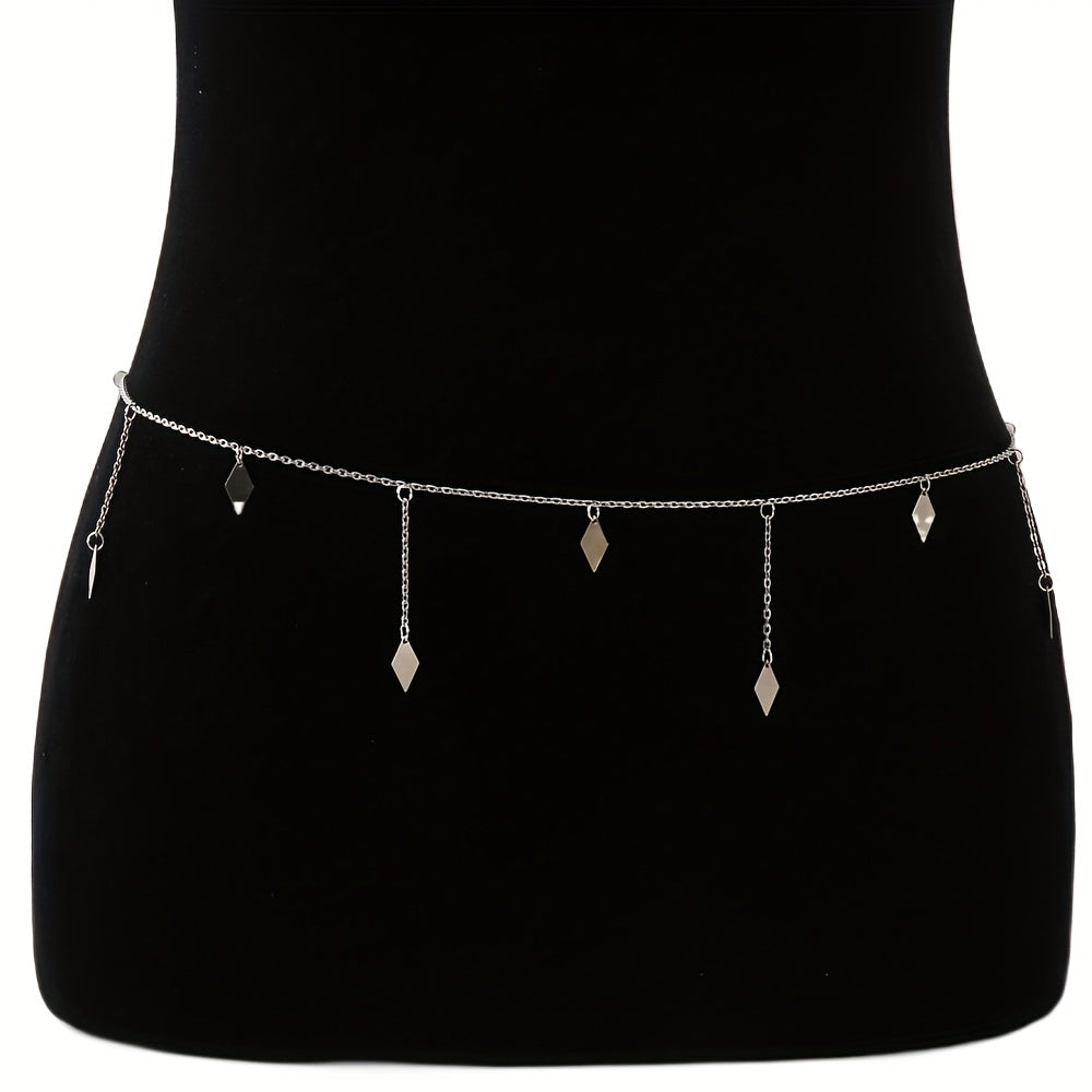 Rhombus Pendant Waist Chain Metal Belly Chain For Women