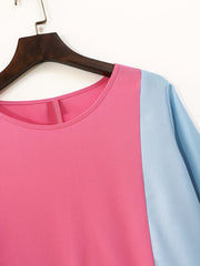 Colorblock Long Sleeve Dress With Pockets
