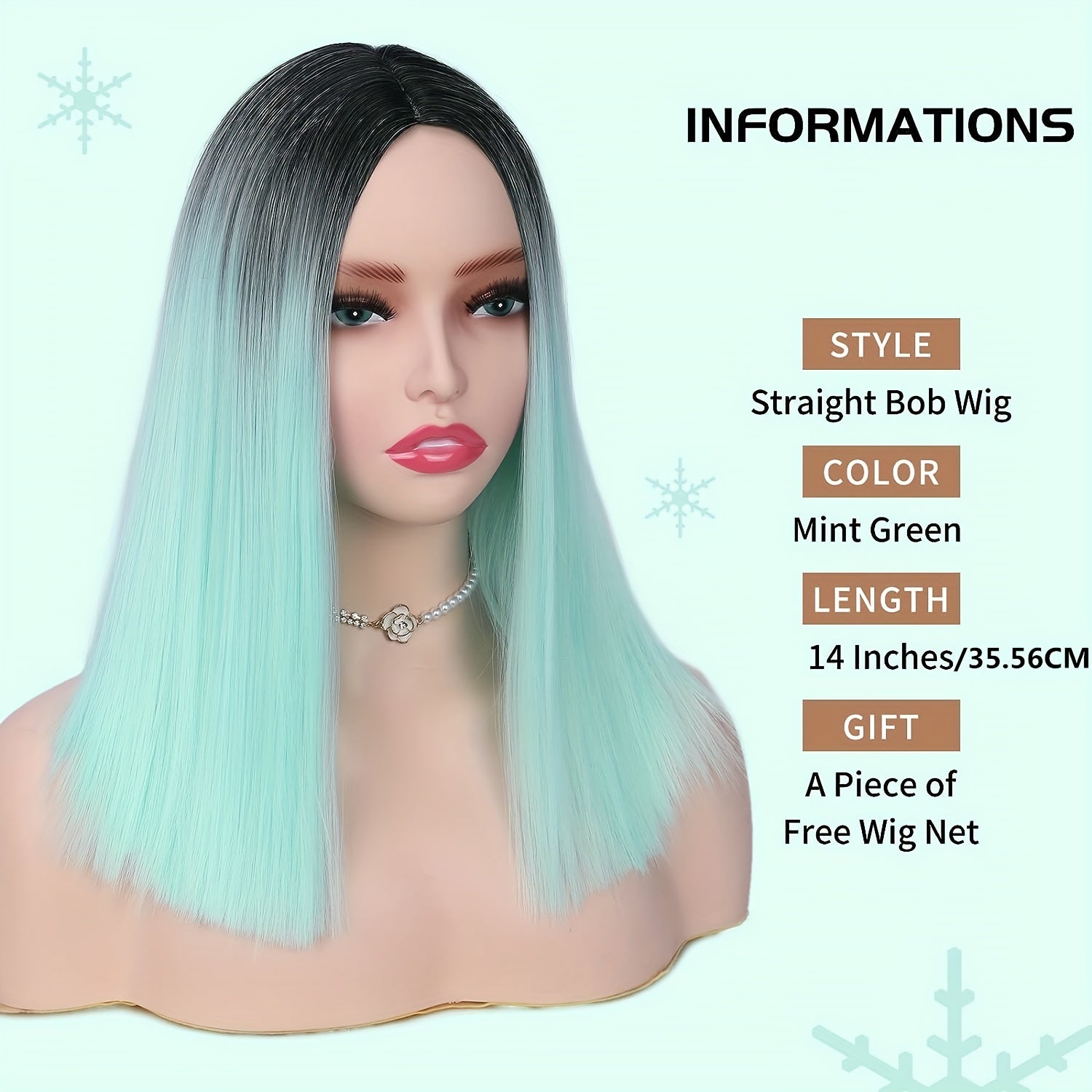 Ombre Mint Green Shoulder Length Bob Wigs For Women