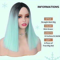 Ombre Mint Green Shoulder Length Bob Wigs For Women
