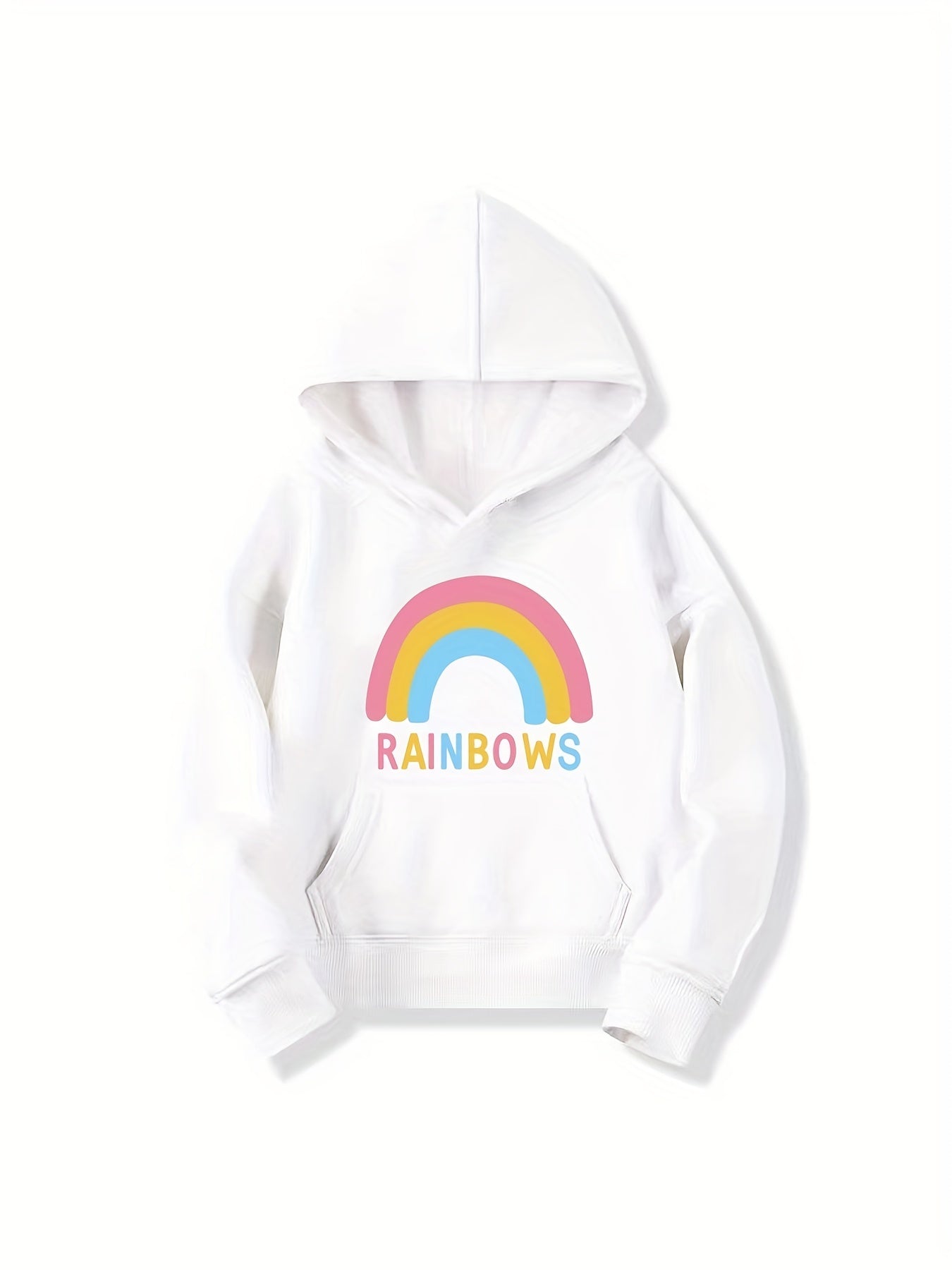 Girls Rainbow Print Hooded Sweatshirt Top