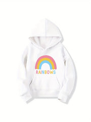 Girls Rainbow Print Hooded Sweatshirt Top