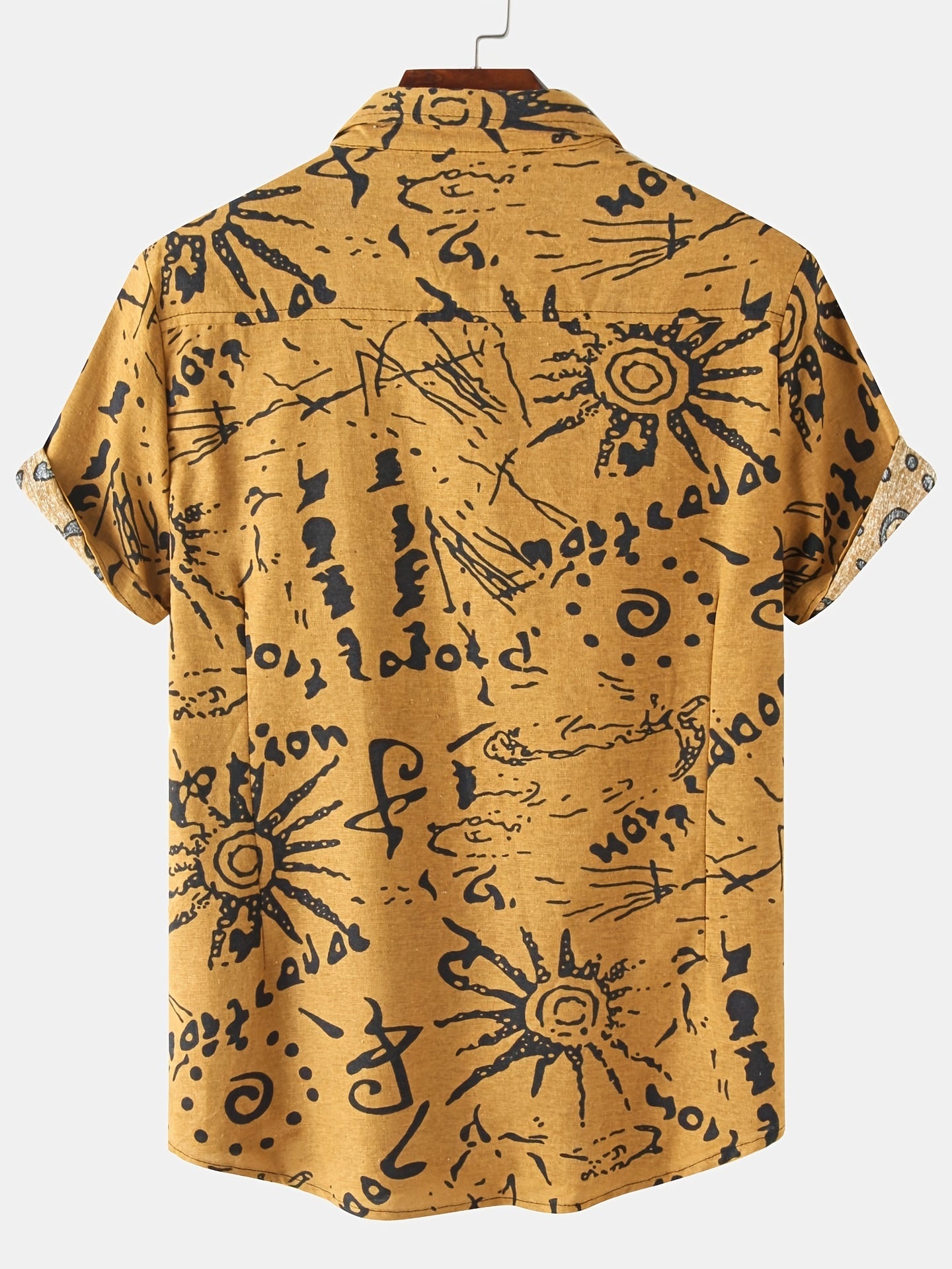 Men s Casual Flax Tie Doodle Style Shirt Short Sleeve Hawaiian Shirt