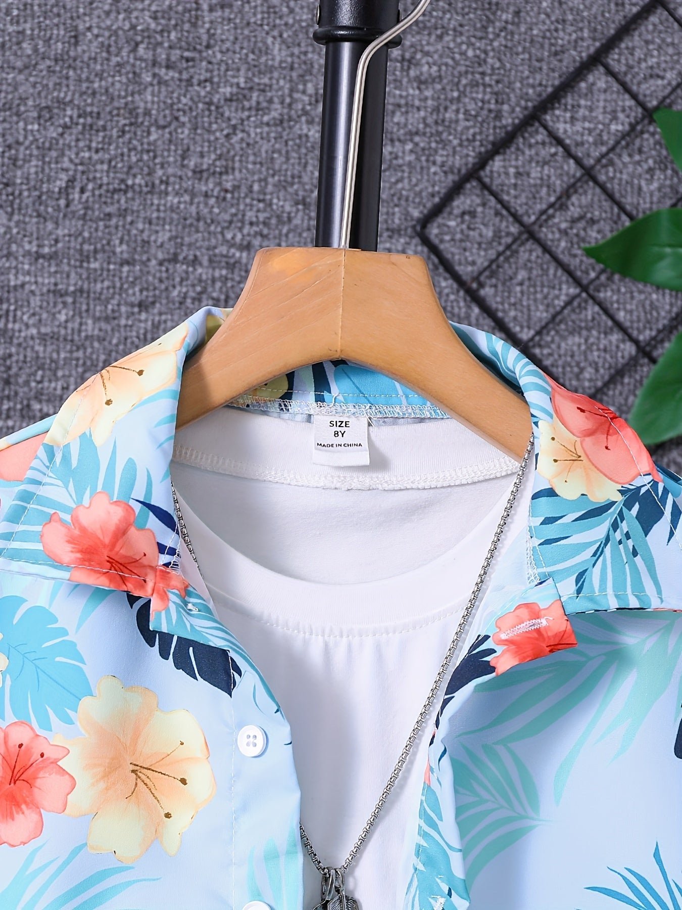 Boys' Hawaiian Shirt Short Sleeve Flower & Leaves Graphic Tee Kids Summer Top