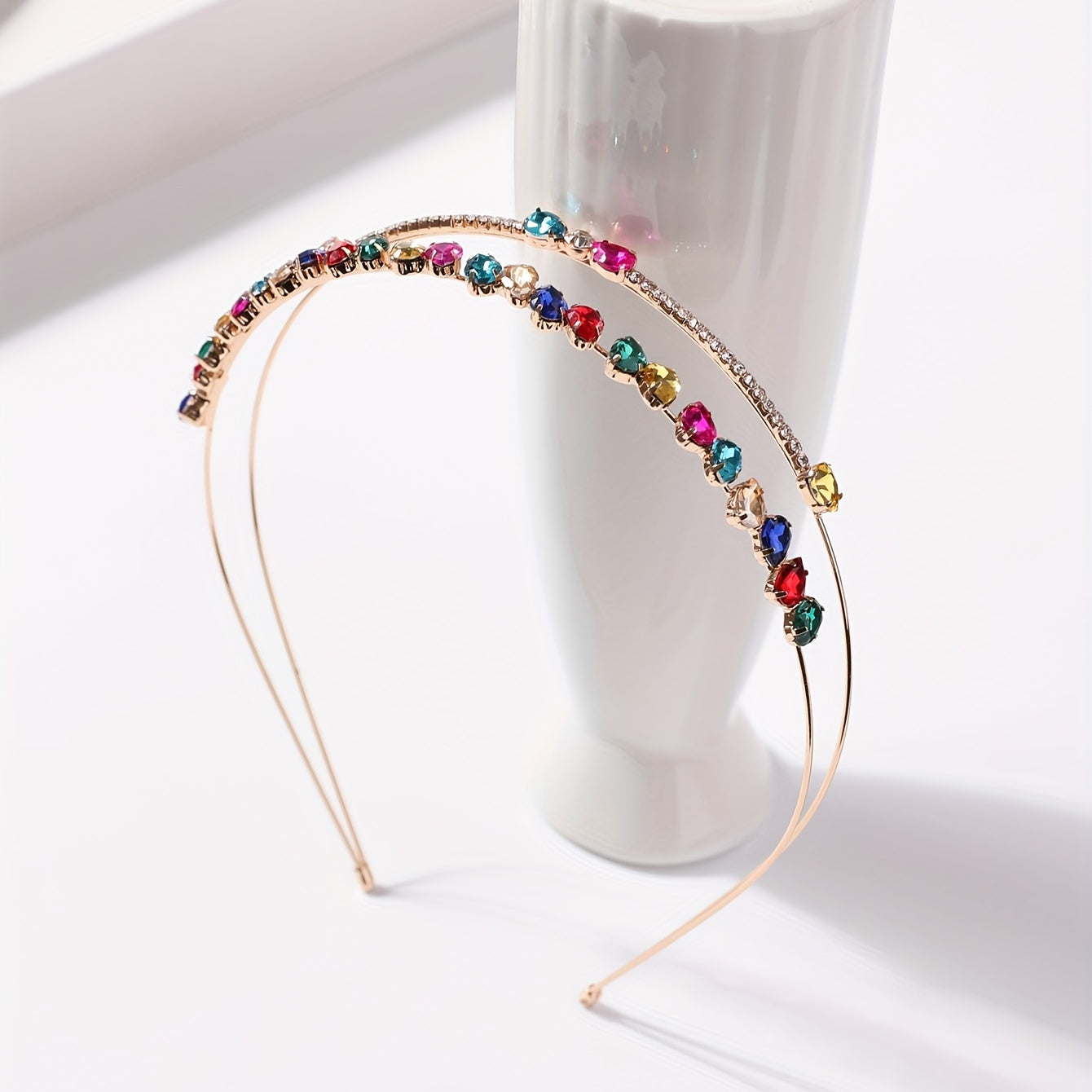 Colorful Rhinestone Hair Band Double Layered Headband Crystal Head Hoop