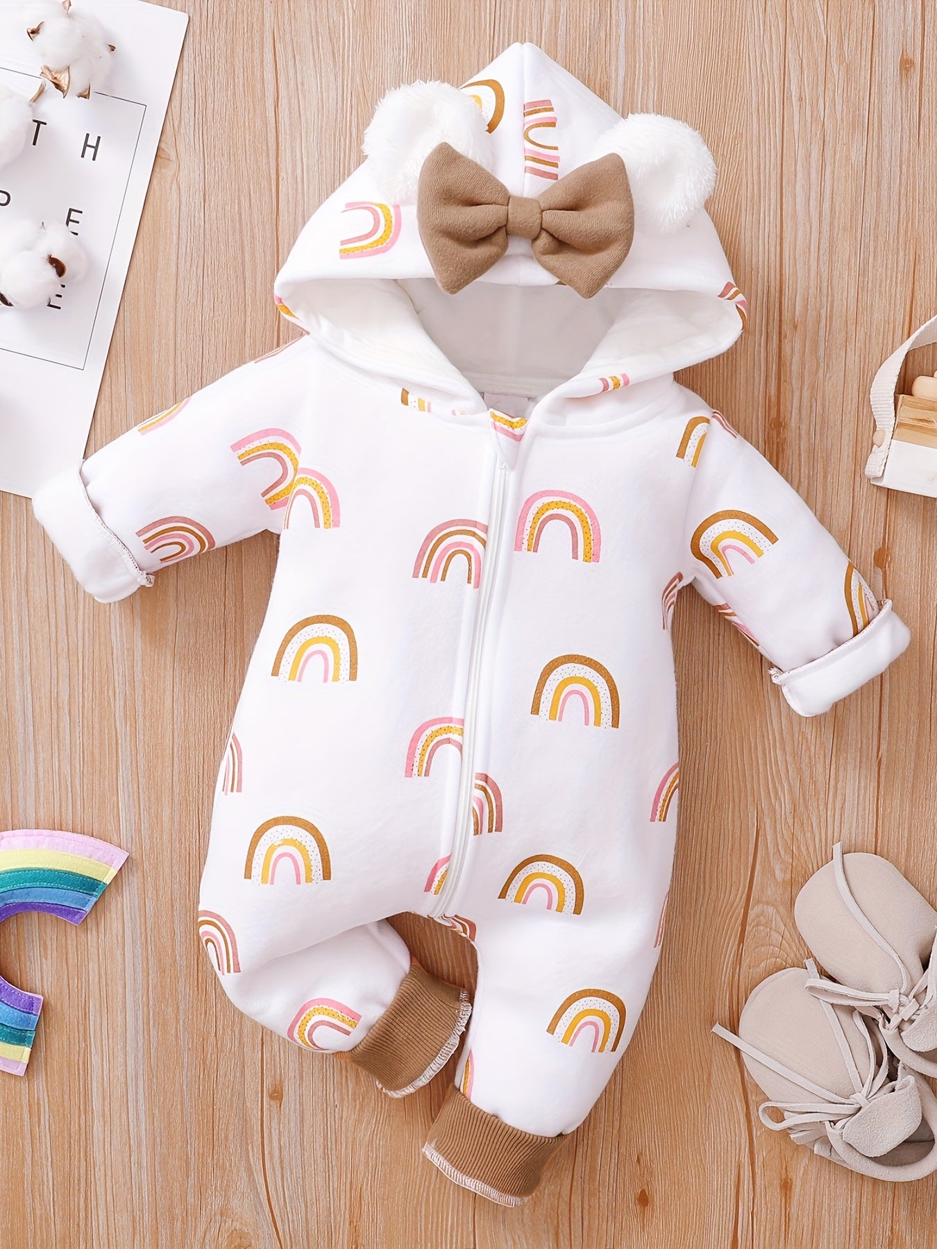 Heart Patterned Baby Jumpsuit for Winter Warmth