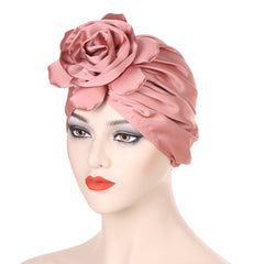 Satin Flower Turban Cap Hijab Head Wrap Head Scarf Beanie Chemo Hats