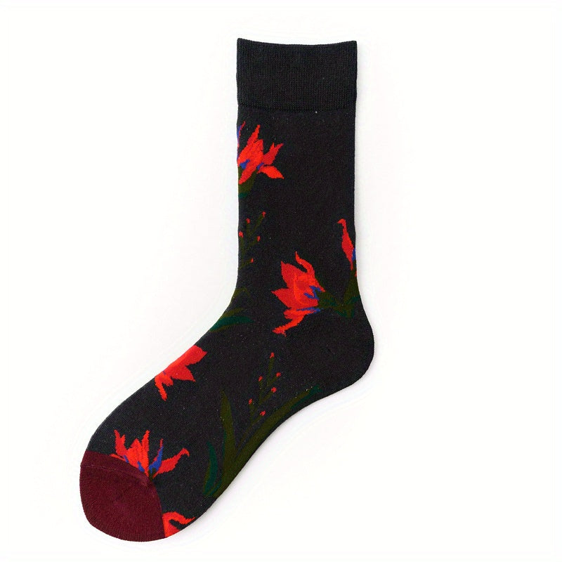 5 Pairs Floral Print Mid Tube Socks for Women