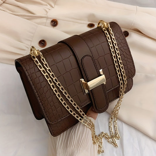 Crocodile Pattern Metal Chain Crossbody Bag PU Leather Underarm Bag Purse