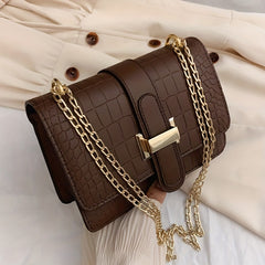 Crocodile Pattern Metal Chain Crossbody Bag PU Leather Underarm Bag Purse