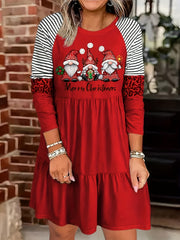  Christmas Dwarf Print Raglan Sleeve Smock Dress