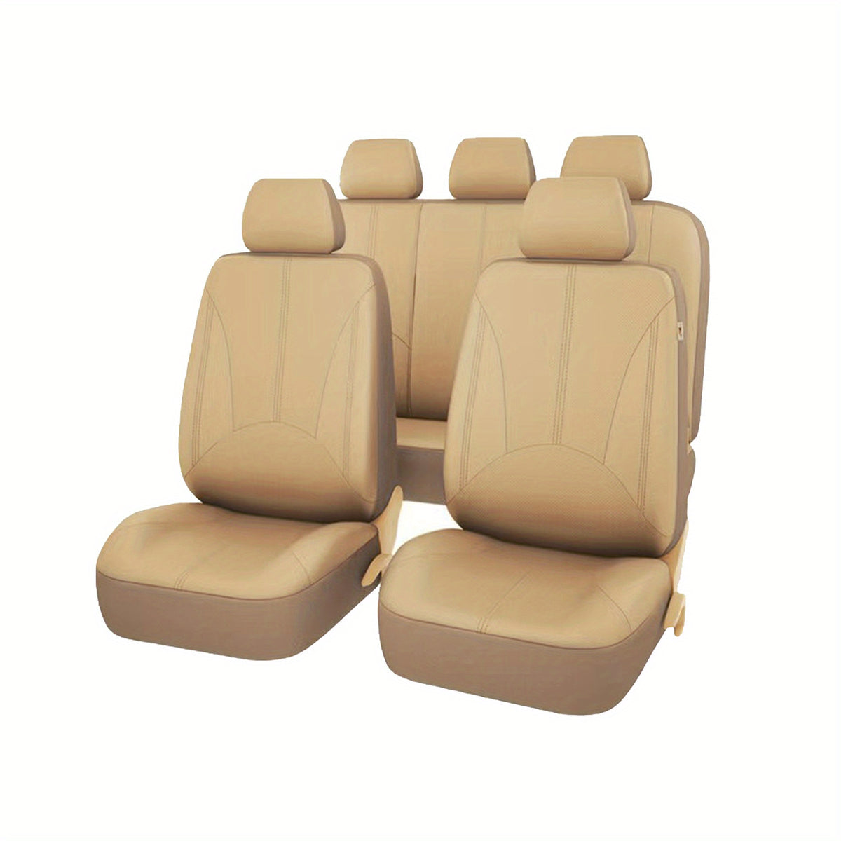 9pcs Beige PVC Car Seat Covers Breathable Punching