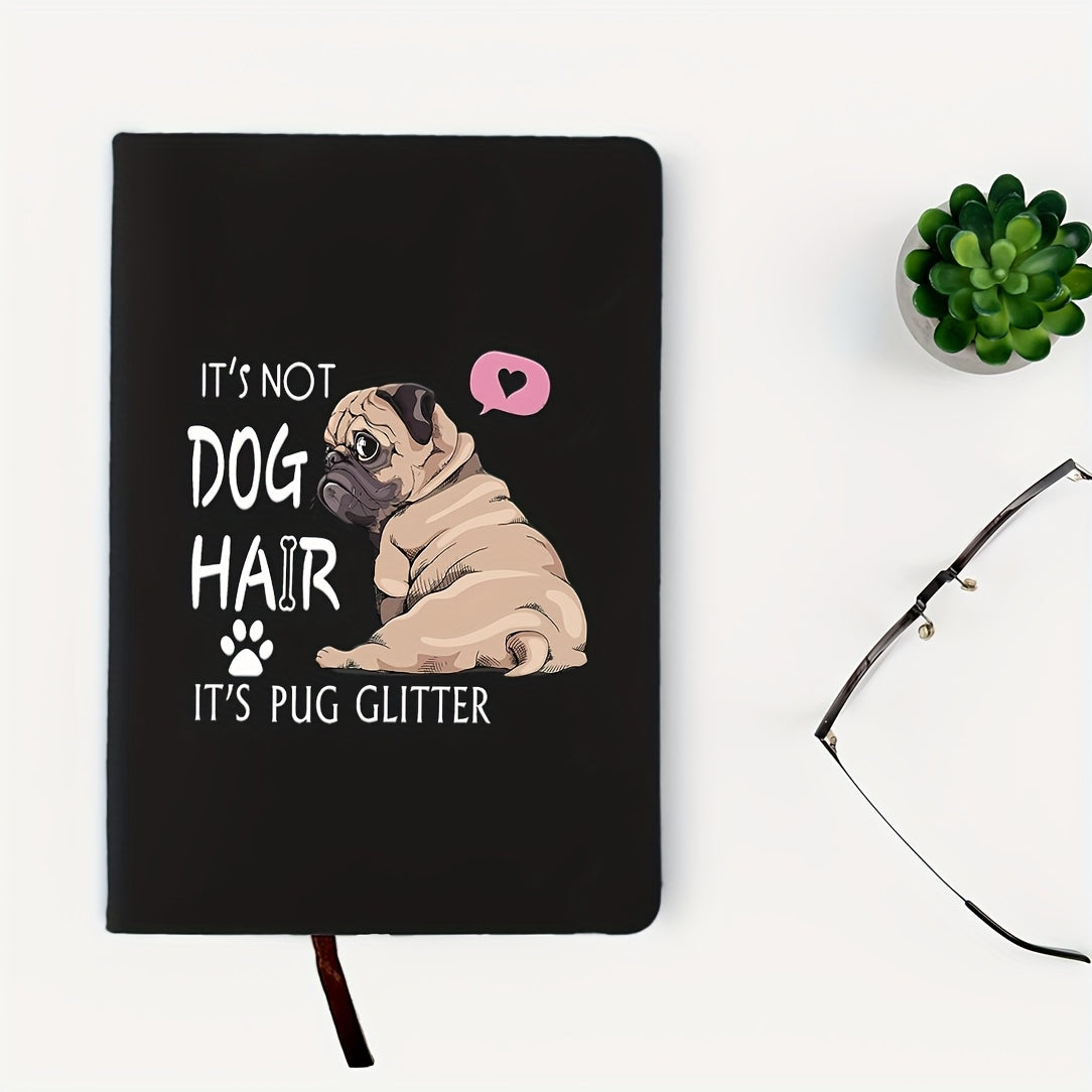 Pug Glitter A5 Hardcover Notebook Band Pen Loop Dog Cover Notes Sketches Journal