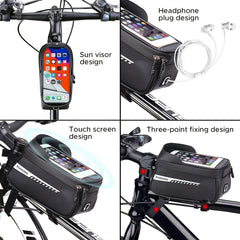 Waterproof Bike Front Frame Bag with Phone Holder Cycling Storage Accessory