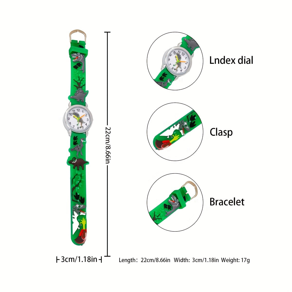 Dinosaur Print Round Dial Quartz Watch for Kids Gift