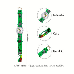 Dinosaur Print Round Dial Quartz Watch for Kids Gift