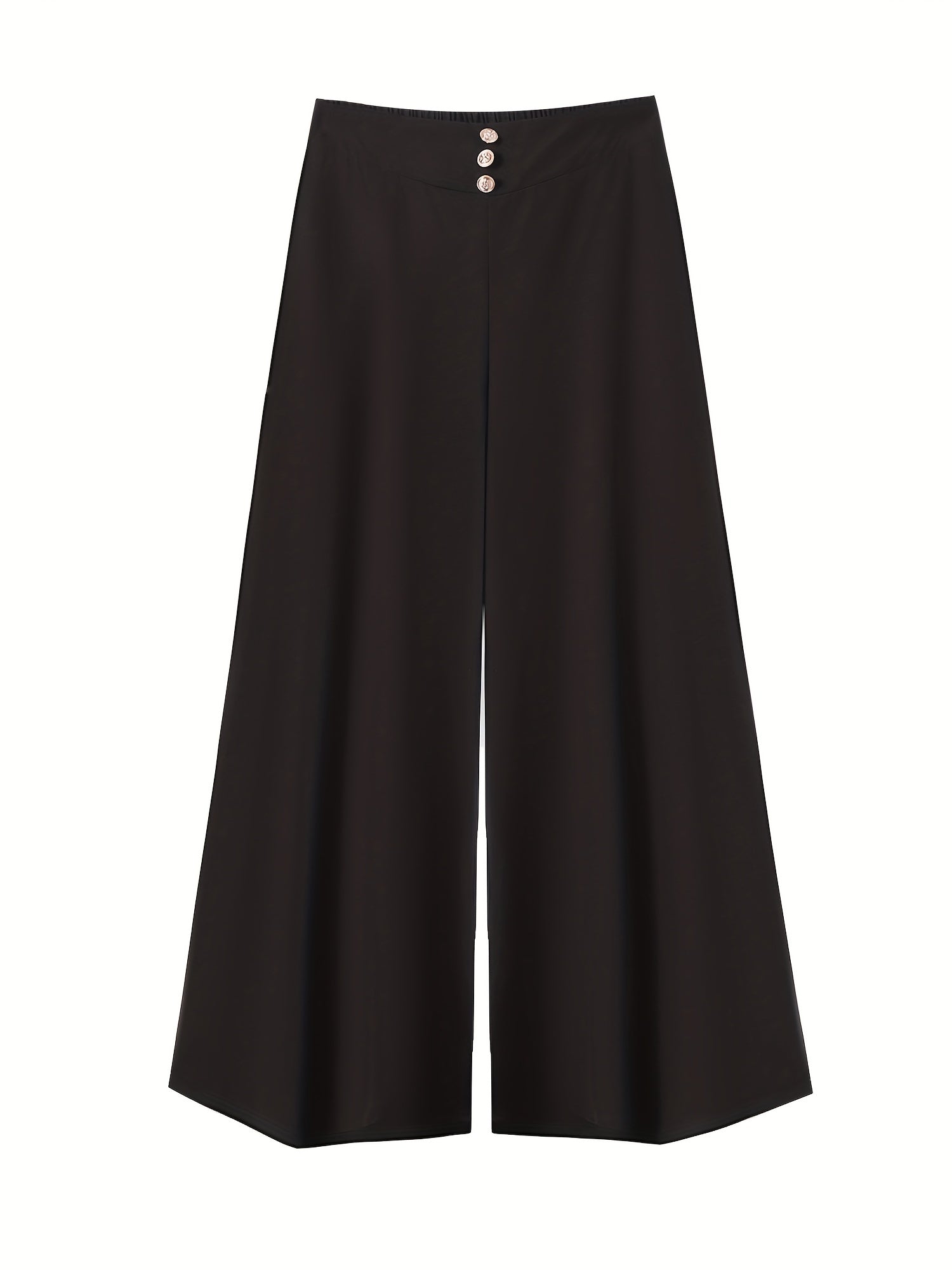  Button Decor High Rise Wide Leg Trousers