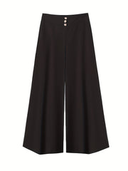 Button Decor High Rise Wide Leg Trousers