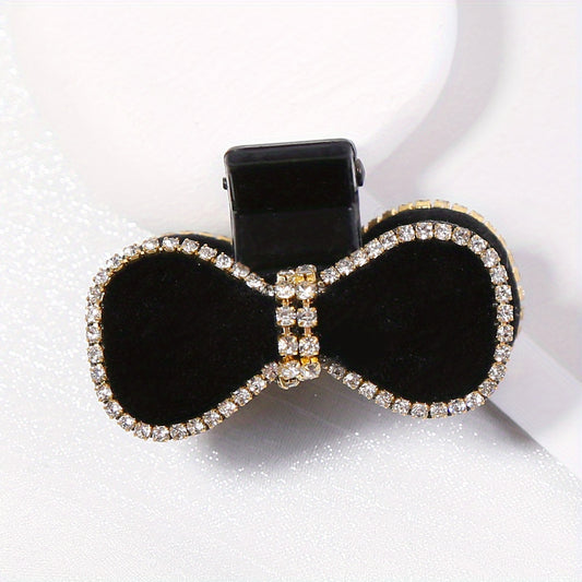 Velvet Bow Hair Claw Rhinestone Brimmed Hair Claw Clip