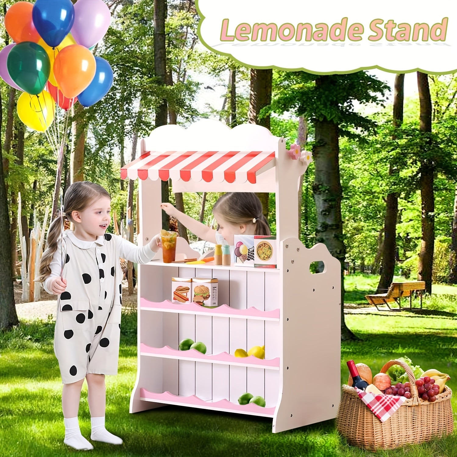 Pink Grocery Store Supermarket Double Side Play Kitchen With Toy Food