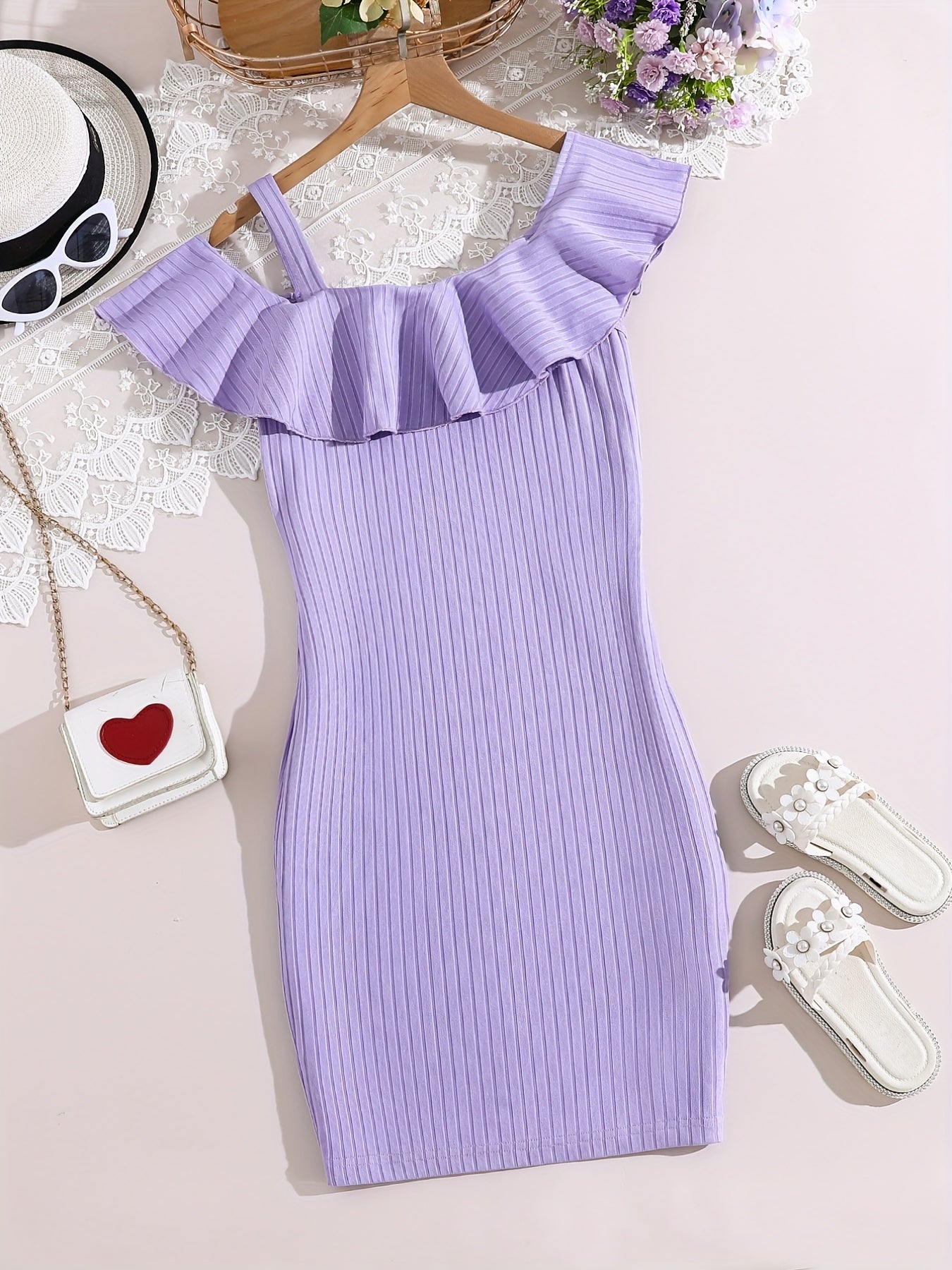 Girls One Shoulder Ruffle Collar Sleeveless Dress