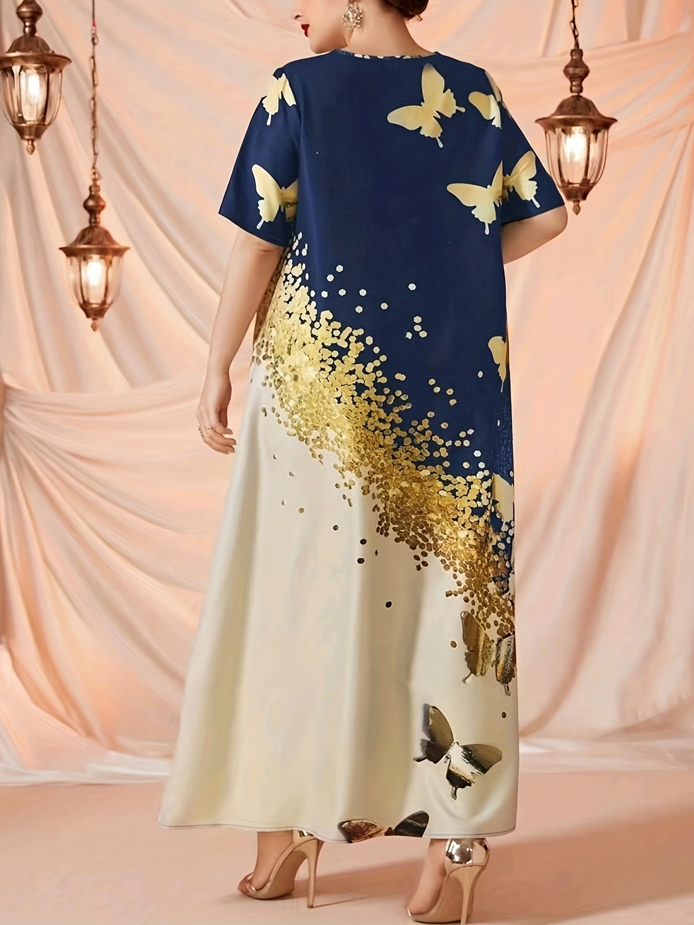  Glitter Butterfly Print Maxi Dress