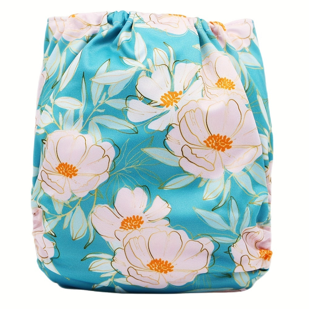 Adjustable Baby Cloth Diaper with Flower Print - One Size