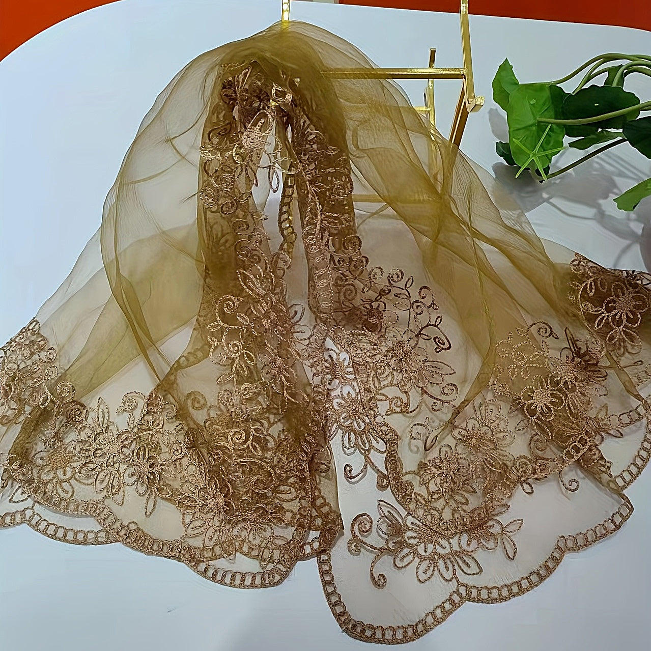 Floral Lace Mesh Scarf Embroidered Shawl Wrap Head Wrap for Daily Wedding Dress
