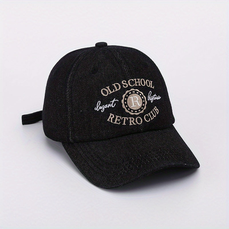 Vintage Letter Embroidery Washed Denim Snapback Hat Baseball Cap