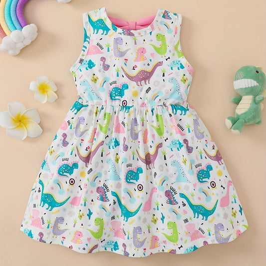 Toddler Girls Sleeveless Dinosaur Graphic Princess Dress