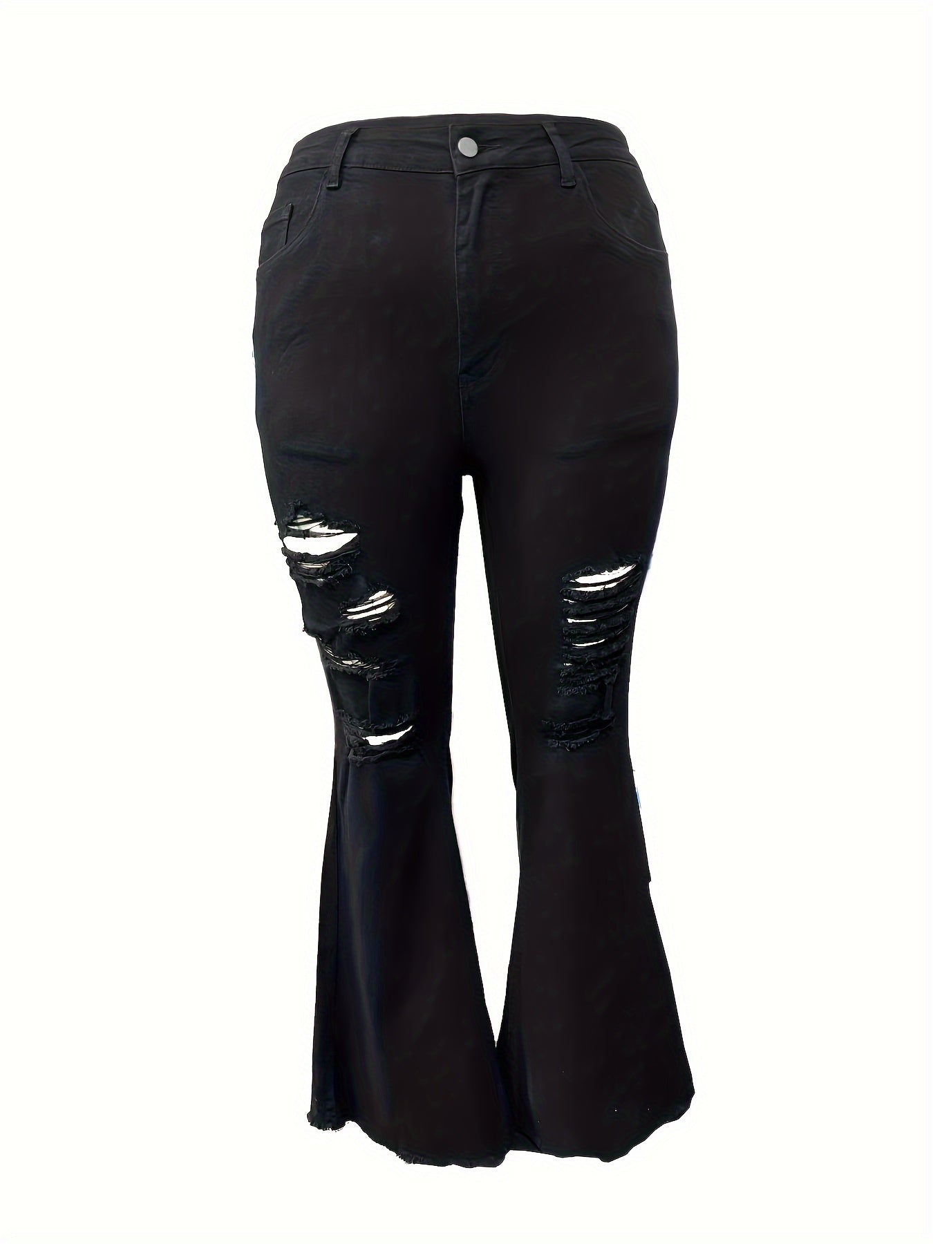  Casual Jeans Women's Plus Solid Ripped Raw Trim High Rise Jeans