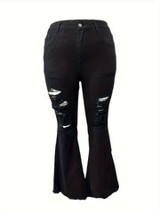  Casual Jeans Women's Plus Solid Ripped Raw Trim High Rise Jeans