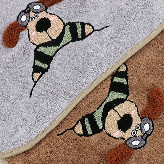 Cartoon Dog Embroidered Hand Towel - Coral Fleece Soft Bath Towel