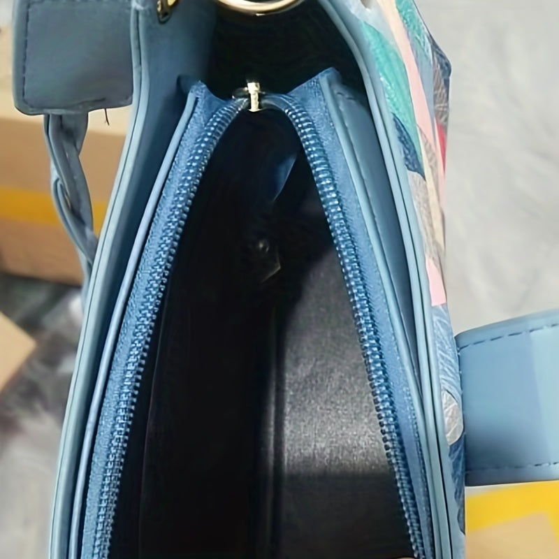 Multicolored Geometric Print Shoulder Bag Zipper Crossbody Bag