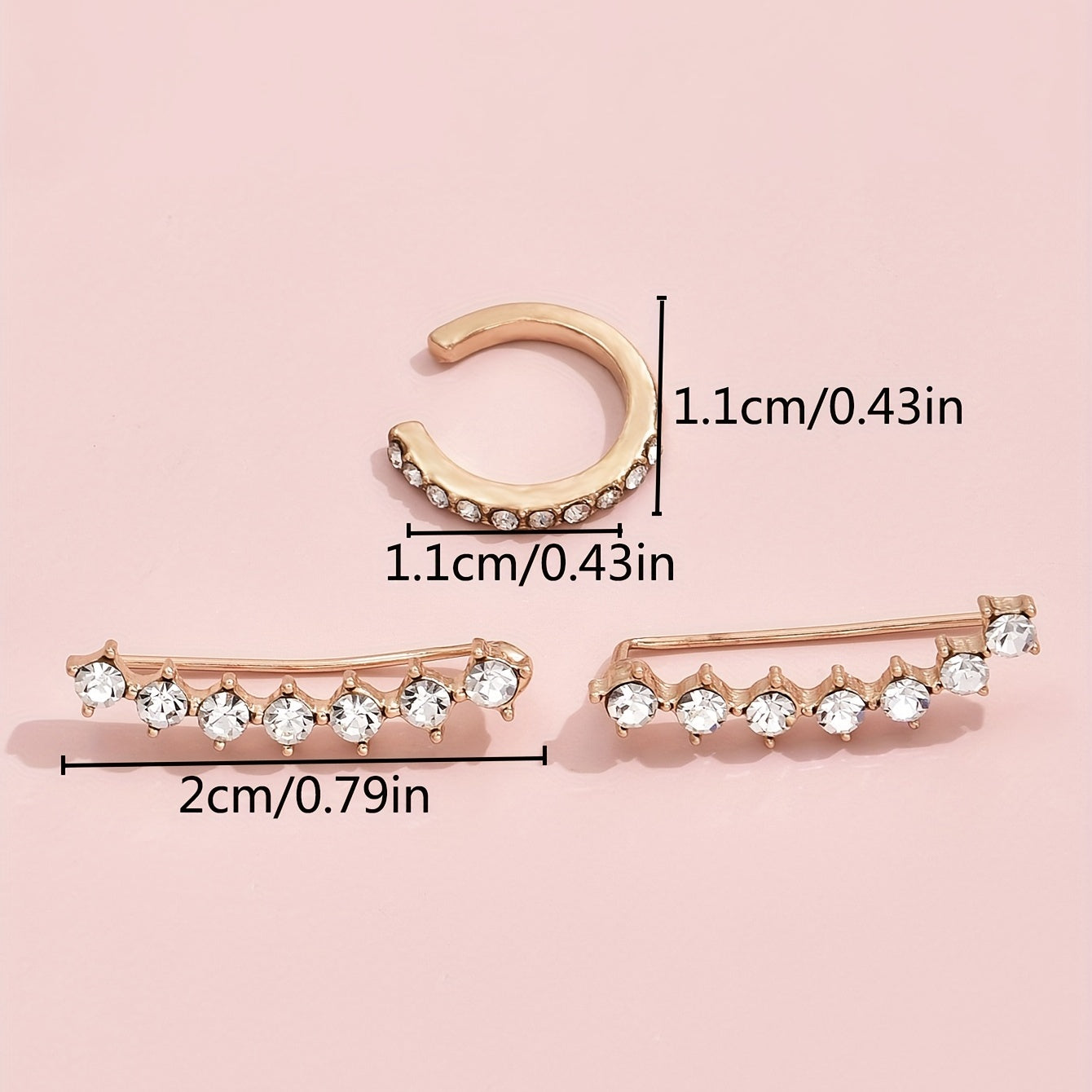 3pcs Geometric Crystal Stud Huggie Earrings Set Golden Wedding Party Jewelry