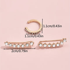 3pcs Geometric Crystal Stud Huggie Earrings Set Golden Wedding Party Jewelry