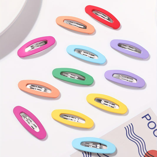 12pcs Hollow Ellipse Snap Shape Cany Hair Clip for Girls