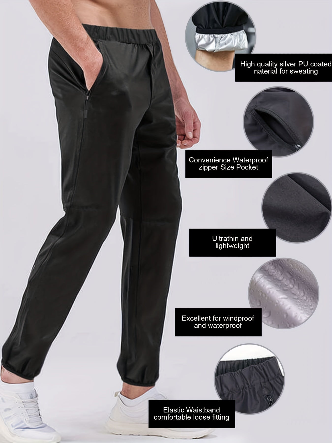 Men's Sauna Sports Pants Waterproof Loose Workout Pants