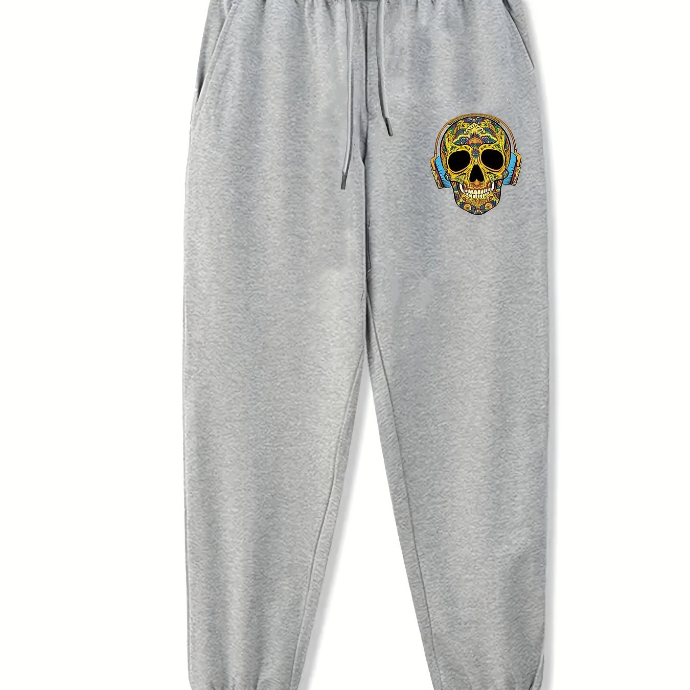 Skull Music Print Joggers Men's Stretch Sports Pants