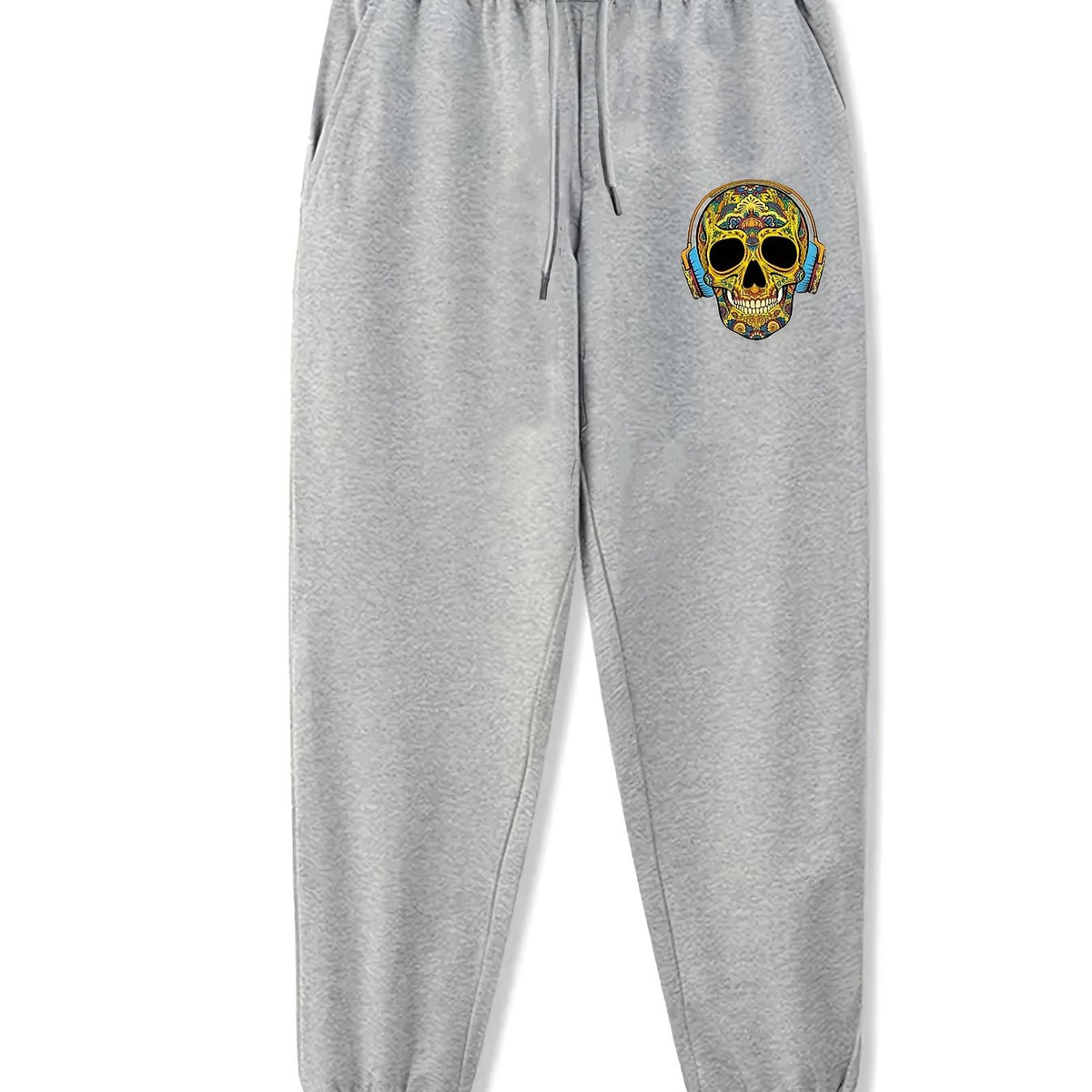 Skull Music Print Joggers Men's Stretch Sports Pants