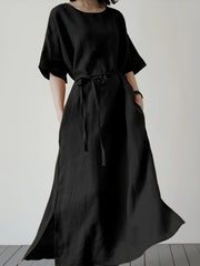 Women's Plus Solid Batwing Sleeve Round Neck Side Split Maxi Dress