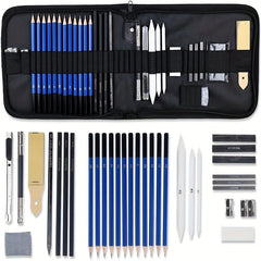 33-Piece Pro Drawing Kit Sketching Pencils Set Travel Case Charcoal Stick