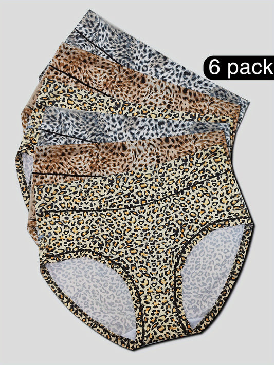 6-Pack Plus Size Sexy Panties Set Women's Plus Size Leopard Print Briefs