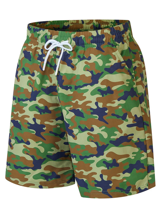 Men's Camo Beach Shorts Quick Dry Drawstring Loose Shorts