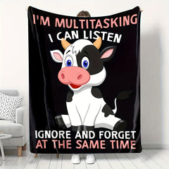 Winter Warm Flannel Cow Pattern Blanket for Home & Travel