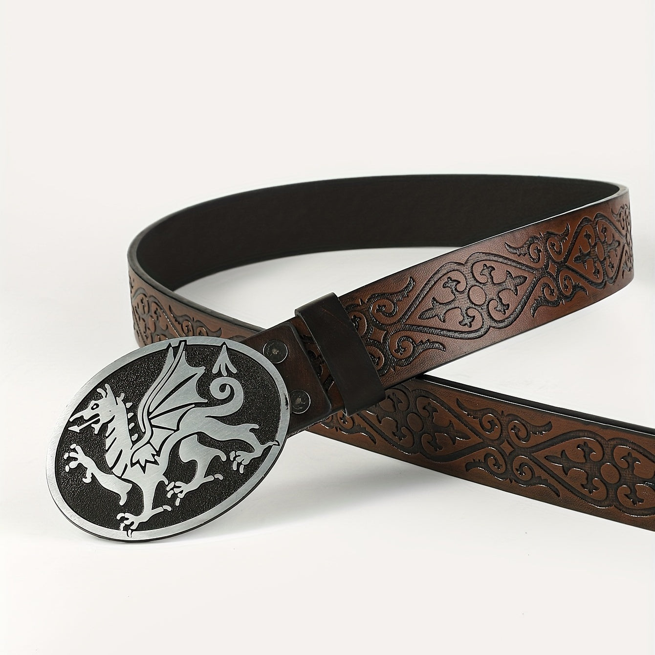 Men's Retro Embossed Oval Pixiu Buckle