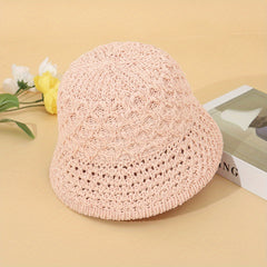 Hollow Crochet Bucket Hat Solid Breathable Sunscreen Cloche Hat